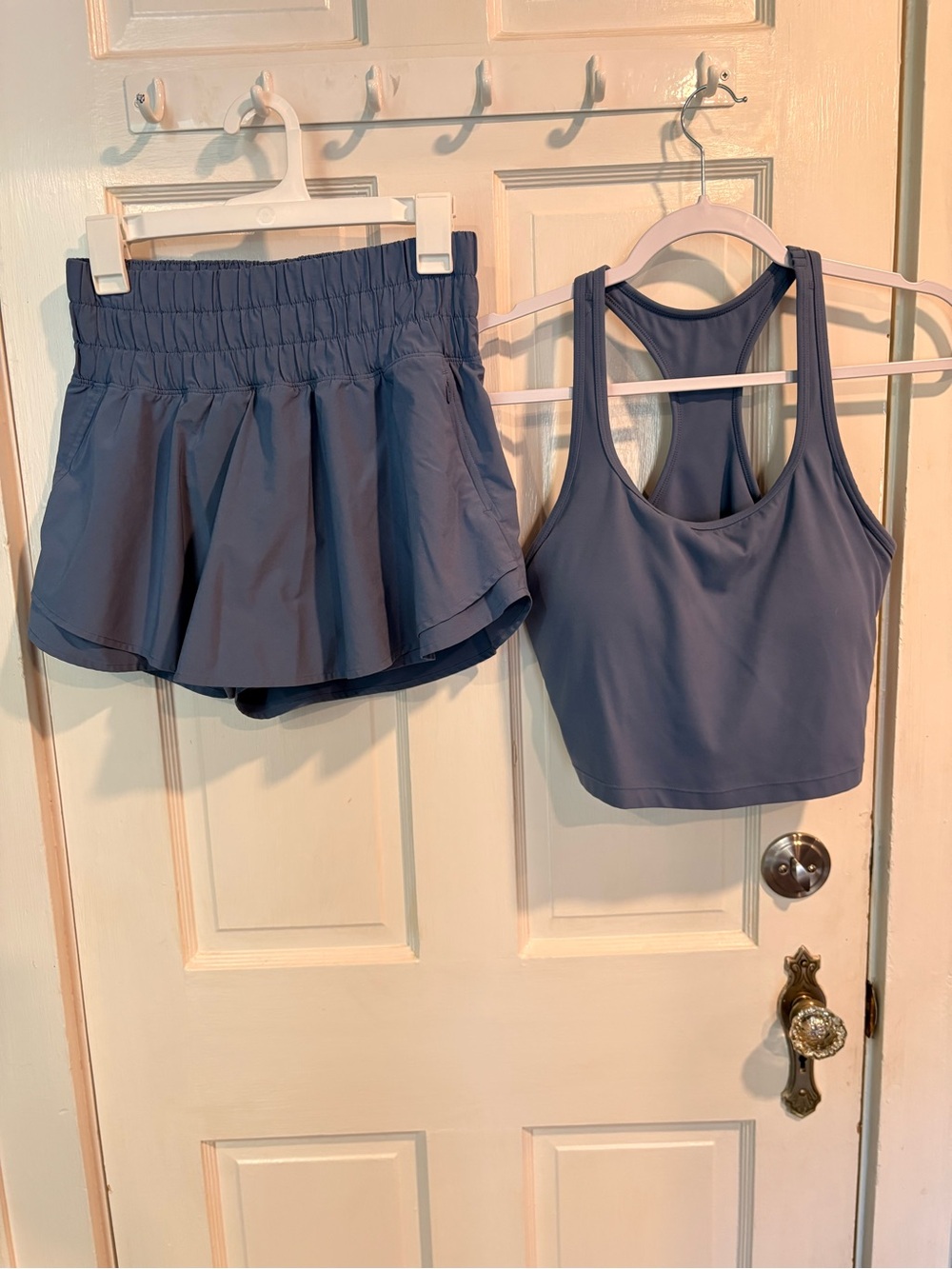 CRZ YOGA Dusty Blue Racerback Crop Tank and Skort Set